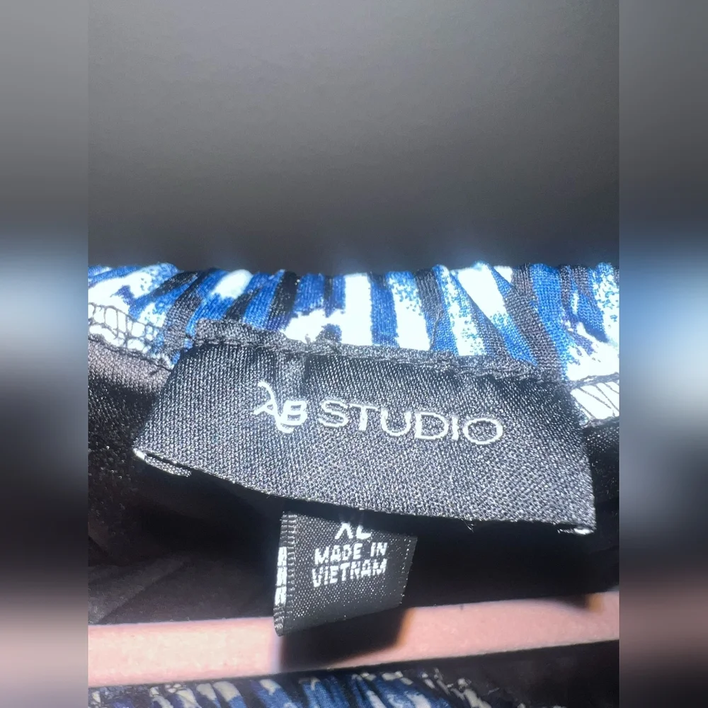 AB Studio Blue and White Printed Long Sleeve Dress - Picture 3 of 6